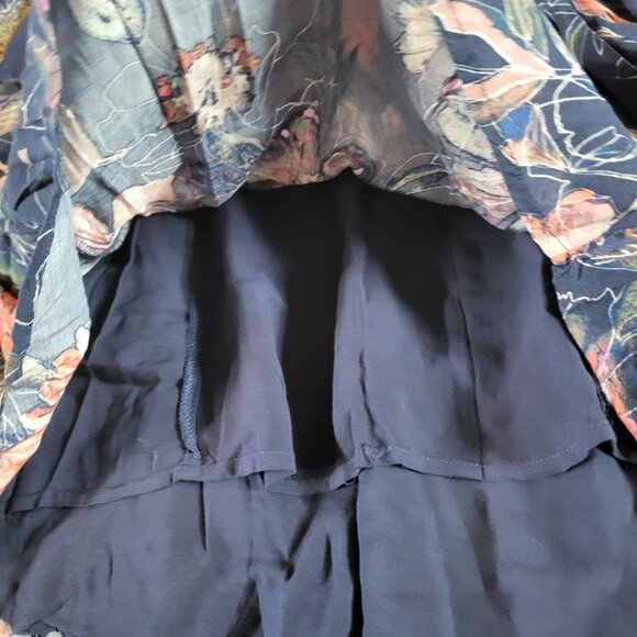 Free People Boho Floral Flowy Mini Dress V Neck Navy Blue Womens 4 Eyes On You - Picture 7 of 11